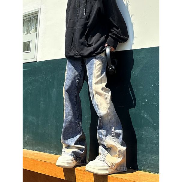Nordmann American Style Men's Jeans With Design Sense, Patchwork Straight Pants, High Street Trendy Brand, Versatile, Cool And_mkmklike.com