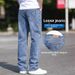 Men's Stretch Straight Leg Jeans Comfortable Relaxed Fit Classic Denim Pants in Smoke Grey Light Blue Stonewashed Blue Casual Workwear_mkmklike.com