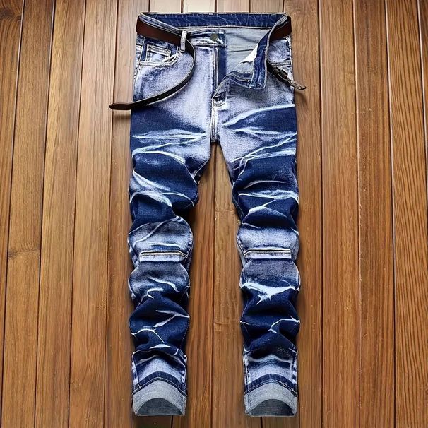 Men's Straight Leg Slim Fit Jeans Elastic Waist Patterned Crafted for All Seasons_mkmklike.com