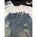 Cleanfit Men's Blue Ripped Denim Shorts Summer Retro Cropped Straight Leg Five Point Pants_mkmklike.com