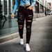 Women's Ripped Skinny Jeans – High-Waisted Stretch Denim With Distressed Details & Belt Loops (Black)_mkmklike.com