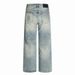 Street Style Punk Washed Denim Wide-Leg Men Loose Casual Gradient Distressed Frayed Hem Straight Long Pants_mkmklike.com