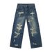 Men's Clothing Nirben Denim | American Ripped Jeans Men's High Street Retro Vibe Loose Trendy Straight Wide Leg Trousers_mkmklike.com