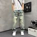 Men's Retro Wide Leg Jeans Washed Distressed Loose Straight Fit Curved Style For Spring And Autumn_mkmklike.com
