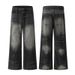 Men's Clothing American Trendy Retro Washed Old Lightning Pattern Loose Vertical Flared Jeans For Men_mkmklike.com