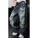 American High Street Inkjet Ripped Jeans Men's And Women's Street Trendy Brand Heavy Industry Washed Fried Street Loose Wide-leg Straight-leg Pants_mkmklike.com