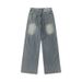 Men Women Curved Hem Jeans Loose Straight Leg Pants Trendy Casual Versatile Autumn Street Style Creative Design_mkmklike.com