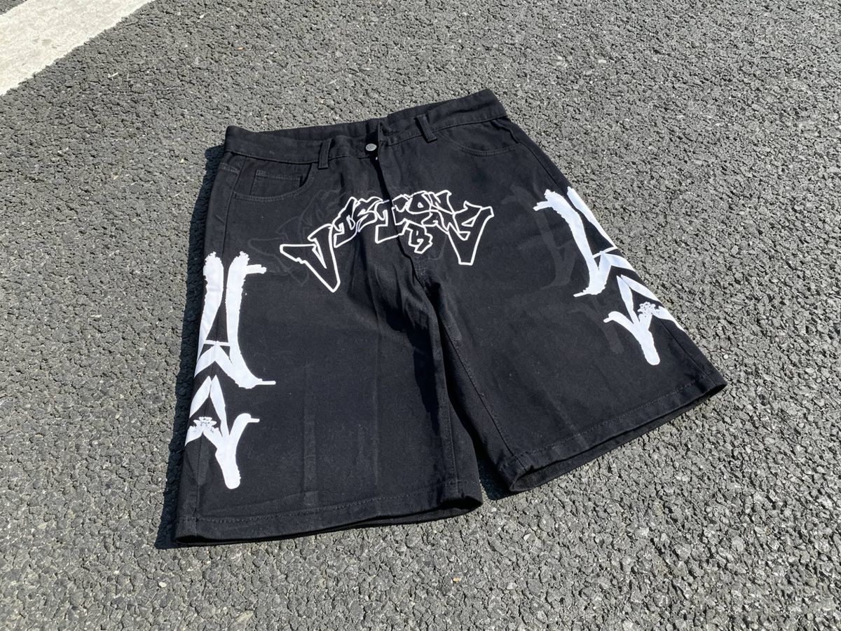 Men's Clothing Retro Washed Loose Shorts Personality Trend Pattern Street Straight Jeans Men_mkmklike.com