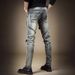 Slim-fit Elastic Jeans Men's Trendy Brand Retro Design Sense Thin Pants Men's Splicing Trousers_mkmklike.com