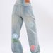 American Style Vibe Flared Floral Embroidered Jeans Trendy Brand Light Blue Street Cleanfit Unisex Floor-Length Pants_mkmklike.com