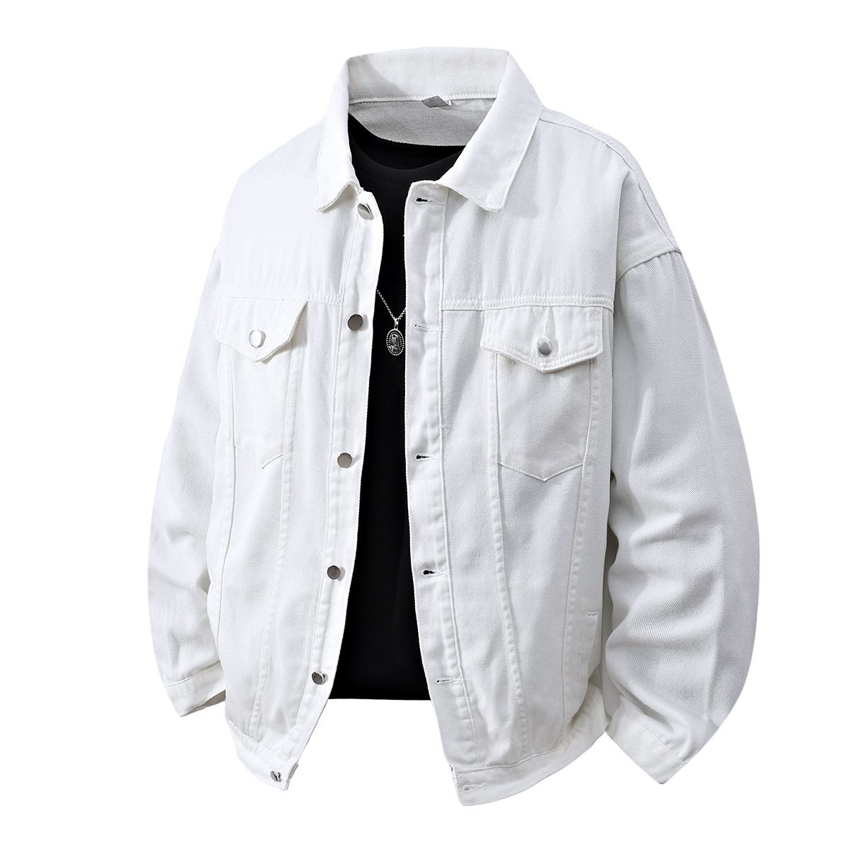 Men's Clothing Loose White Denim Jacket Men's Basic Simple Solid Color Versatile Cardigan Black Vibrato Autumn And Winter Thick Men's Jacket_mkmklike.com