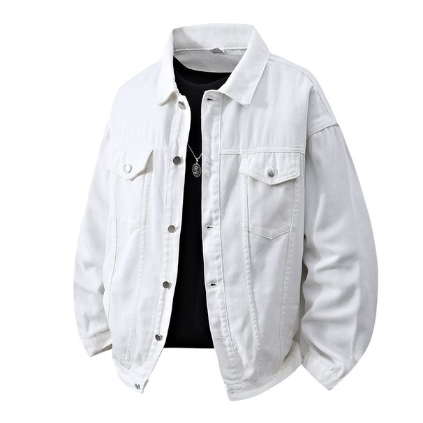 Men's Clothing Loose White Denim Jacket Men's Basic Simple Solid Color Versatile Cardigan Black Vibrato Autumn And Winter Thick Men's Jacket_mkmklike.com