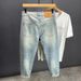 Men's Clothing Spring New Arrival High End Men's Jeans Washed Ripped And Patchwork Casual Trendy Cropped Pants_mkmklike.com