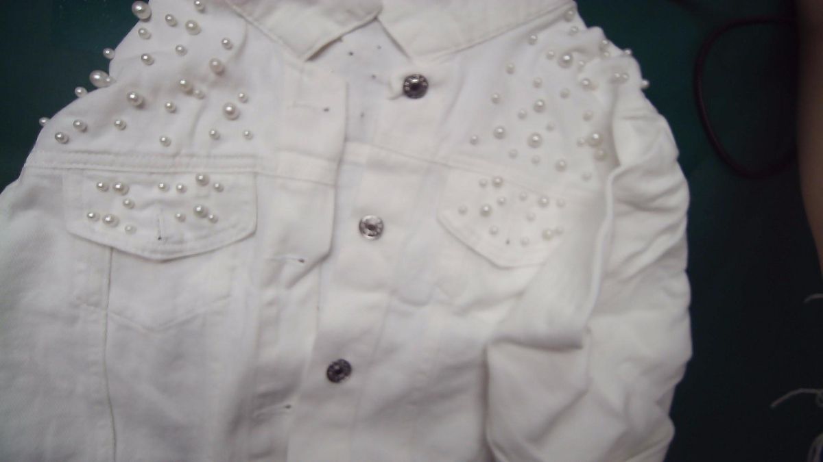 Women's Slim Fit Studded Denim Jacket Dark Blue Pearl Detail Vintage Style Loose Top For Spring/Autumn_mkmklike.com