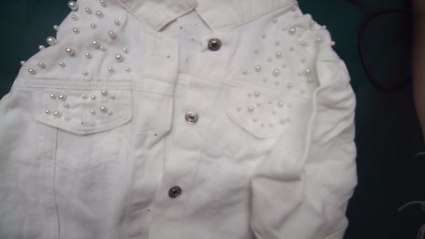 Women's Slim Fit Studded Denim Jacket Dark Blue Pearl Detail Vintage Style Loose Top For Spring/Autumn_mkmklike.com