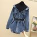 Women's Clothing Fashionable Shirt, Slim Temperament, Two Piece Long Sleeved Denim Top_mkmklike.com