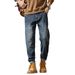 New Multifunctional Rubber Band Waist Cone Stacked Jeans Men's Fattened Plus Size Badge Retro Denim Trousers Men's_mkmklike.com