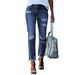 Women's Slim Fit Ripped Denim Jeans Solid Color Relaxed Everyday Wear Comfortable Feshion_mkmklike.com