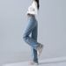 Women's Light Blue Wide Leg Jeans - High Waisted Summer Thin Stretch Flowy Loose Fit Straight Leg Pants For Casual & Office_mkmklike.com