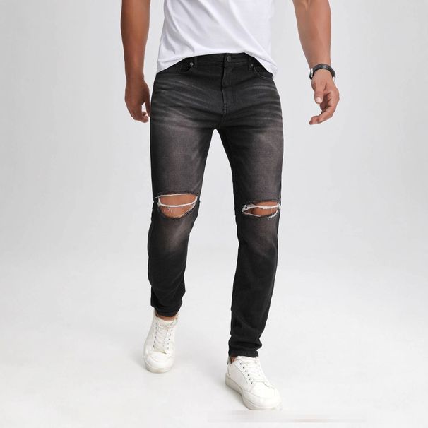 Men's Distressed Denim Jeans - Straight Leg, High Elasticity, Casual & Versatile For Urban Style Fashion Trends_mkmklike.com