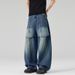 LKTM Men's Faux Two Piece Cutaway Jeans Casual Baggy Relaxed Fit Trendy Brand Denim Pants_mkmklike.com