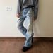 Men's Clothing Vintage Distressed Ice Blue Cream Faded Whisker 646 Flared Jeans_mkmklike.com