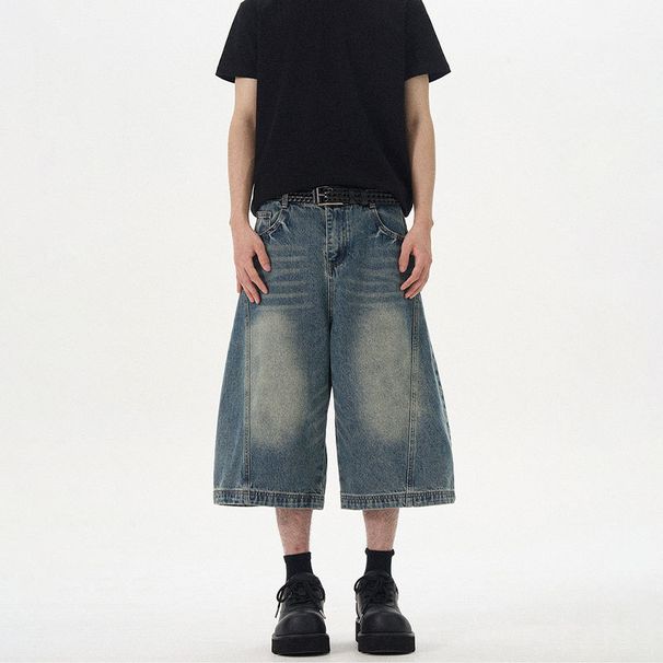Vintage Washed Denim Shorts For Men & Women - Distressed Straight Leg Mid-Length Jeans With Deconstructed Hem_mkmklike.com