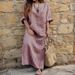 Women's Clothing Cotton and linen yarn-dyed striped long dress_mkmklike.com