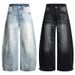 Men's Vintage Denim Trousers With Button Cuffs & Curved Hem Baggy Fit Retro Streetwear Jeans_mkmklike.com