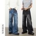 Men's Clothing American High-street Style Lightning Stripe Washed Denim Jeans For Men, Trendy, Versatile, Loose-fitting Straight Leg Trousers_mkmklike.com
