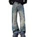Men's Clothing High Street Retro Old Design Tie Dye Jeans Men's Loose Flared Vibe Trendy Brand Handsome Pants_mkmklike.com