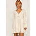 Women's Clothing V-neck rivet lace-up cotton and linen long-sleeved dress _mkmklike.com
