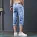 Men's Stretch Denim Shorts - Summer Lightweight Relaxed Fit Mid-Thigh Cargo Jeans With Button Fly (Black, Grey, Blue Wash)_mkmklike.com