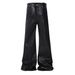 Men's Waxed Coated Flared Jeans - Dark Aesthetic Wide-Leg Denim Pants With Draped Hem & Detachable Straps_mkmklike.com