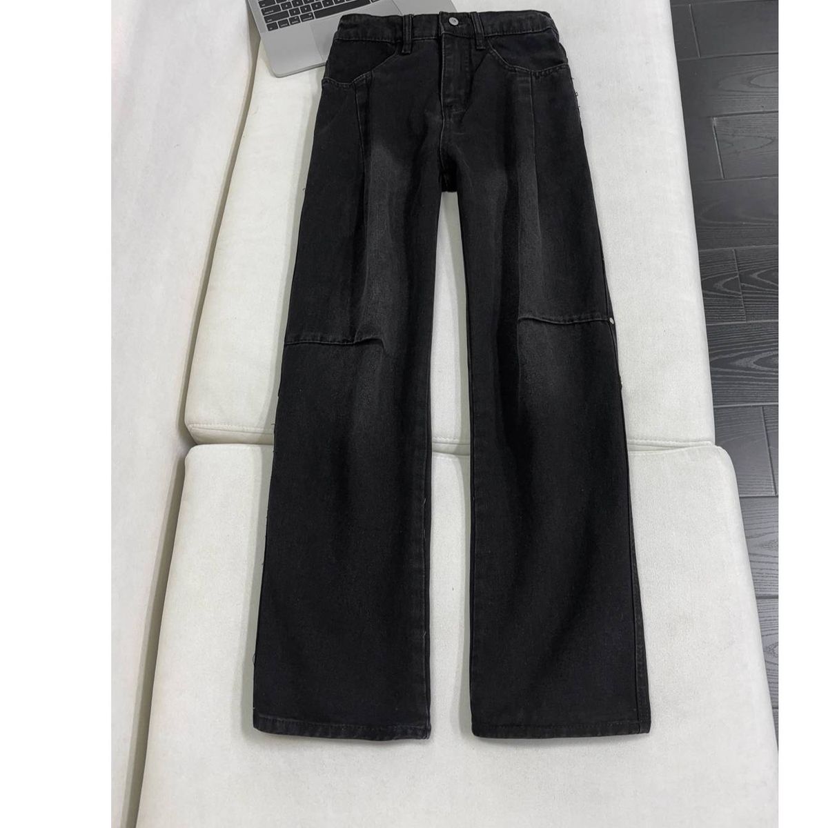 Men's Clothing Men's High Street Washed Denim Jeans Lightning Stripe Trendy Spring Style Slightly Flared Straight Leg Pants Cleanfit_mkmklike.com