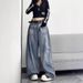 Women's Sweet Cool Embroidered Curved Blade Jeans Loose Fit Slimming Wide Leg Floor Length Trousers Autumn Design_mkmklike.com