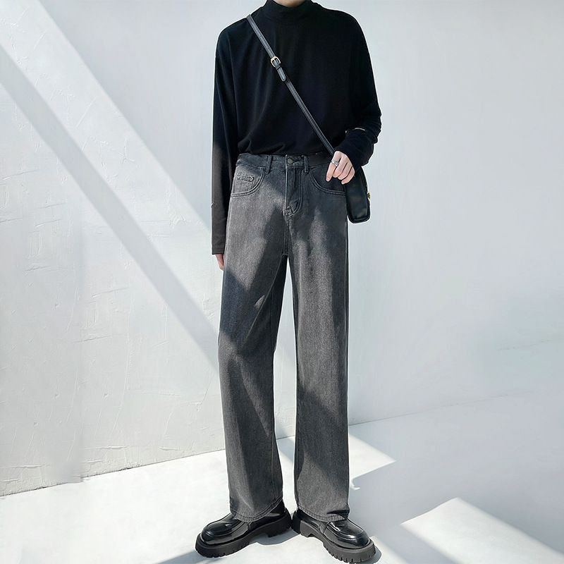 Nordmann Black Gray Jeans Men's Straight Leg Loose New American Retro High Street Versatile Cool Casual Long Pants_mkmklike.com