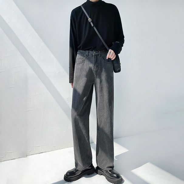 Nordmann Black Gray Jeans Men's Straight Leg Loose New American Retro High Street Versatile Cool Casual Long Pants_mkmklike.com