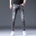 Pure Spring And Autumn Ripped Men With Patche, Cotton Caual Trendy Men' Jean, Youth Stretch Slim Fit For Men, Skinny_mkmklike.com