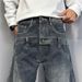 Men's Plus Size Loose Straight Leg Jeans Autumn Washed Style Trendy Wide Leg Curved Blade Pants Mid Waist Slight Stretch_mkmklike.com