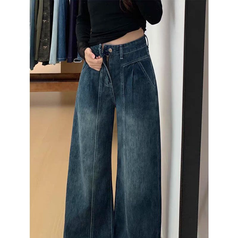 Women's High Waisted Straight Leg Jeans - Retro Washed Denim Pants With Fleece Lining, Plus Size Wide Leg Trousers For Pear Shape & Curvy Women_mkmklike.com