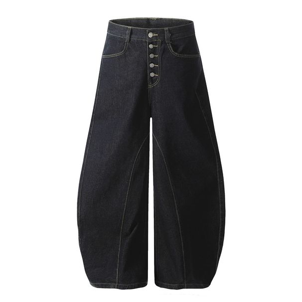 Camouflage Scimitar Trendy Men's Wide-Leg Cargo Long Pants Button Front Design Sense Stitching Banana Jeans_mkmklike.com