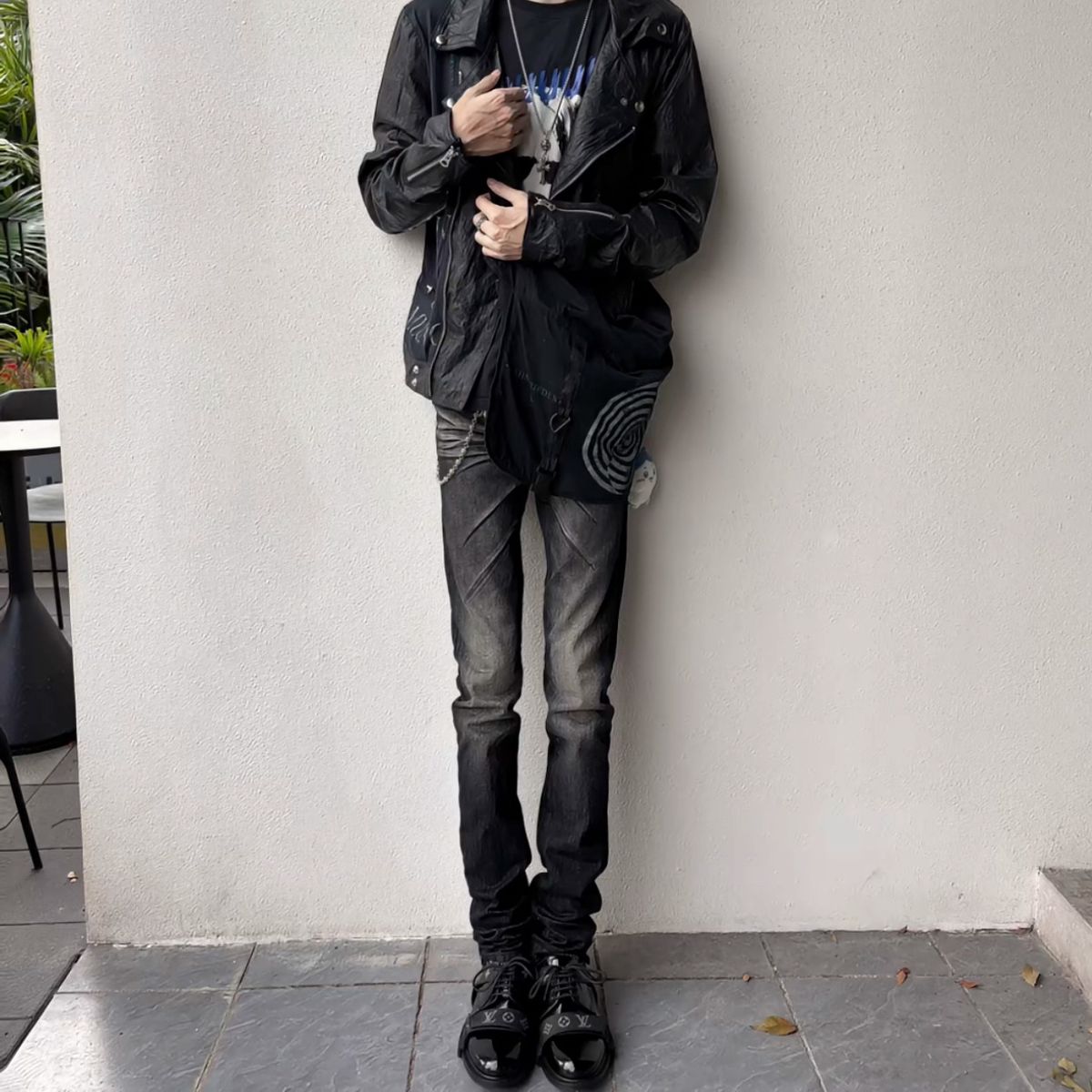 Men's Clothing Cleanfit High Street Style Skinny Jeans Washed Black Slim Fit Trousers American Style For Men And Women Couples Claw Pattern_mkmklike.com