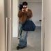 Men's Retro Washed Straight Wide Leg Pants Winter Warm Loose Fit Floor Length Korean Style Commuter Outfit_mkmklike.com