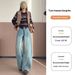 Light Blue Curved Wide-leg Jeans For Women, Winter American-style Design, High-waisted, Loose-fitting, Warm Long Pants_mkmklike.com