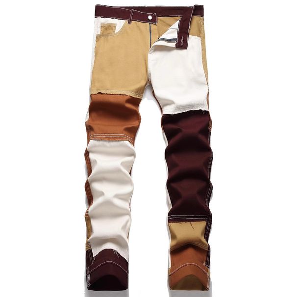 Men's Jeans Cross Border Contrast Color Washed Stitching Denim Trousers_mkmklike.com