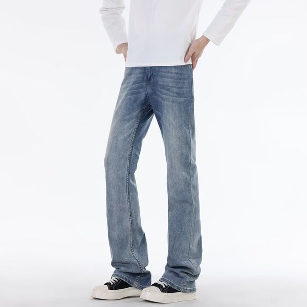 Retro Blue Jeans For Men, Autumn Style, American High Street, Loose Straight Leg, Whiskering Texture, Washed, Versatile Trousers._mkmklike.com