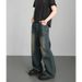 Folded Slightly Pulled Jeans Men's Straight Loose Wide-leg American High Street Pants Trendy Versatile Washed Retro Trousers_mkmklike.com