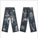 Men's Splatter Paint Washed Jeans – Vintage Loose Straight Leg Denim Pants With Artistic Drip Design (S-XXL)_mkmklike.com