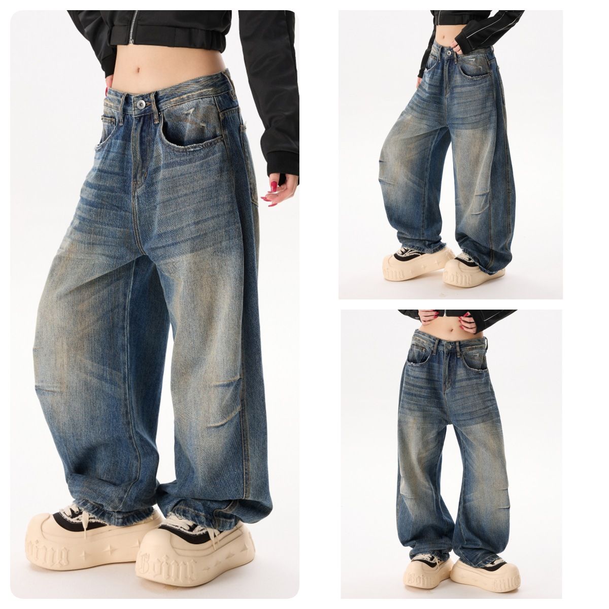Men's Clothing American Vintage Washed Straight-Leg Jeans – Distressed Denim With Faded Whiskers (Men’s Relaxed Fit, Wide-Leg, No-Stretch)_mkmklike.com